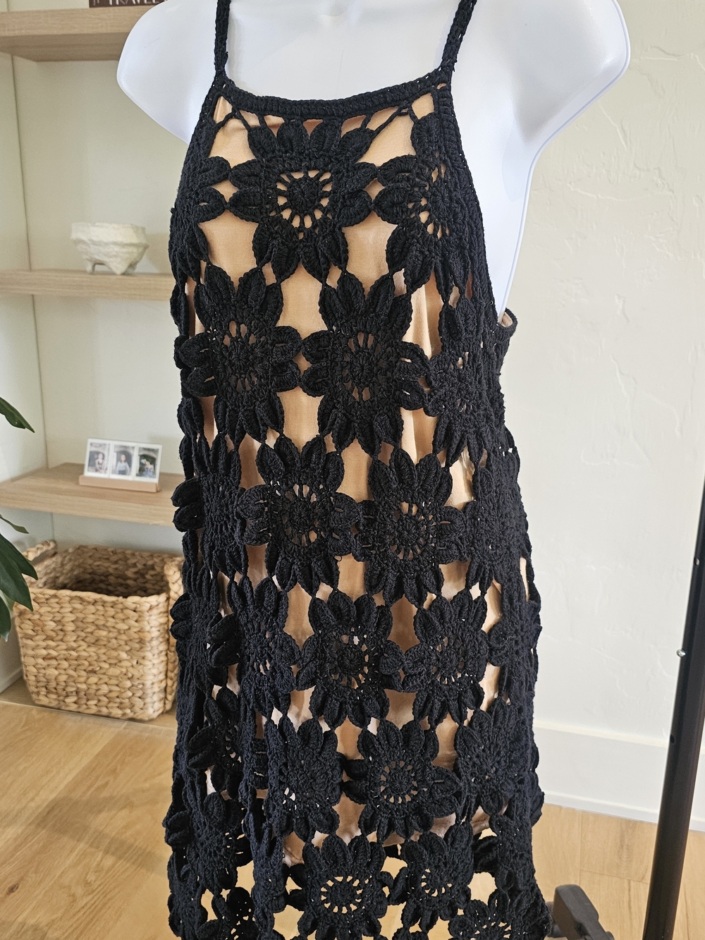 Free People Black Crochet Floral Dress